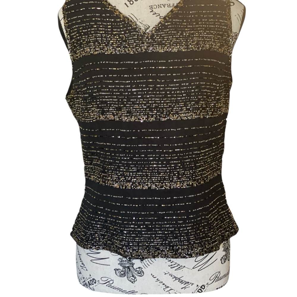 Black & Gold Metallic Stripe Peplum Camisole